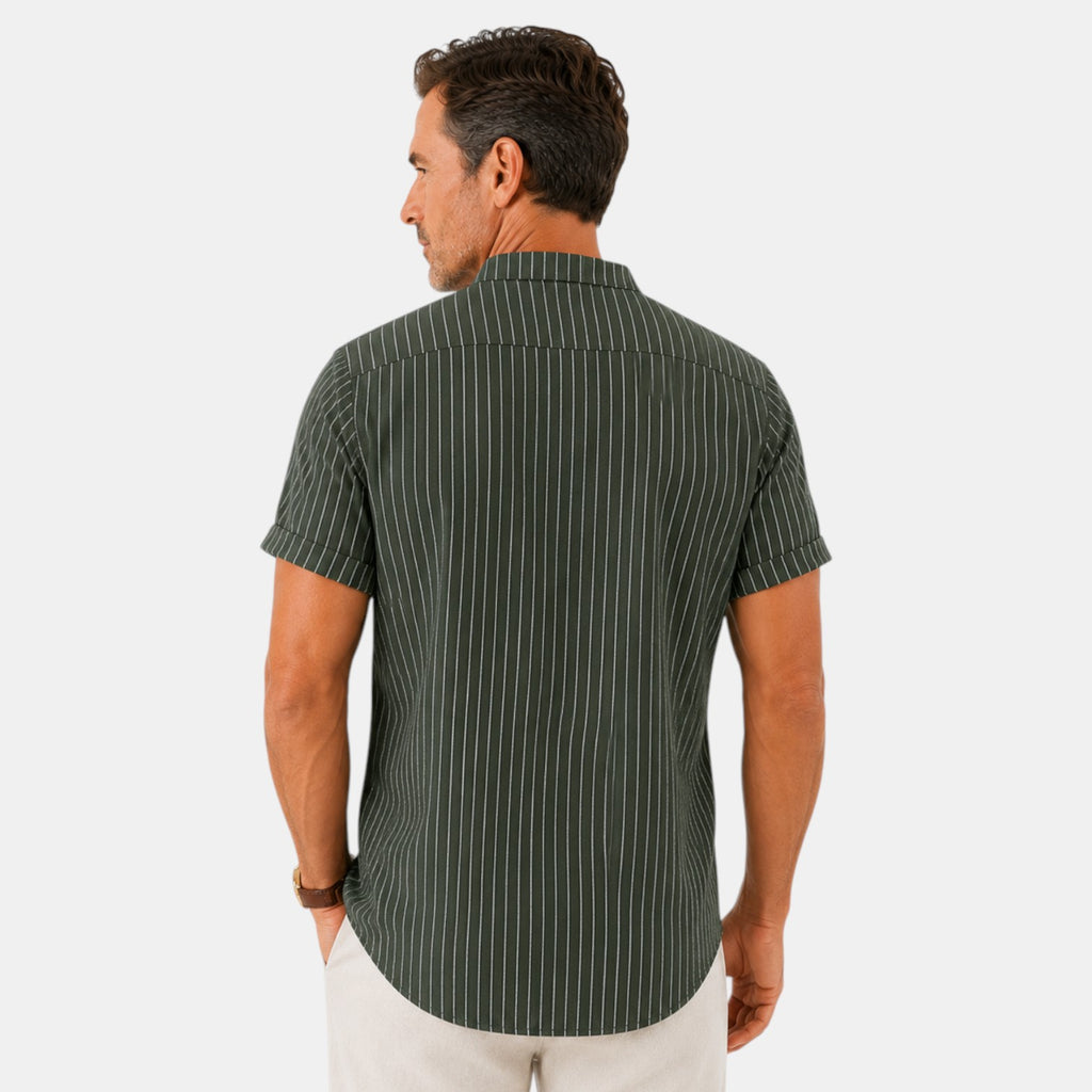 Monvaline | Men's Striped Short Sleeve Cotton Shirt Loose Fit Summer Casual