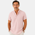 Monvaline | Men's Striped Short Sleeve Cotton Shirt Loose Fit Summer Casual