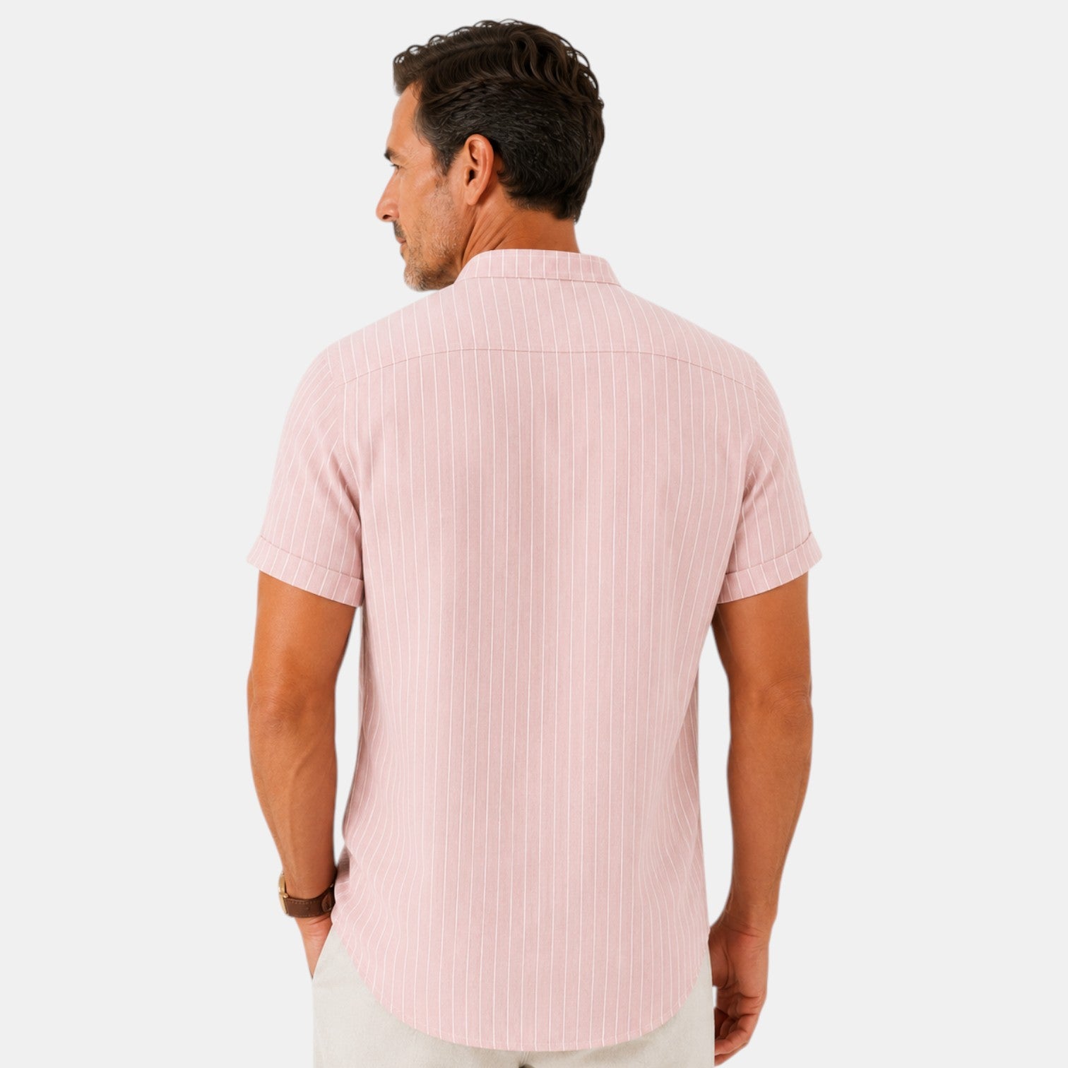 Monvaline | Men's Striped Short Sleeve Cotton Shirt Loose Fit Summer Casual