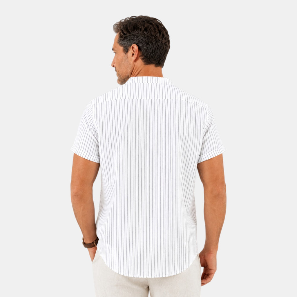 Monvaline | Men's Striped Short Sleeve Cotton Shirt Loose Fit Summer Casual