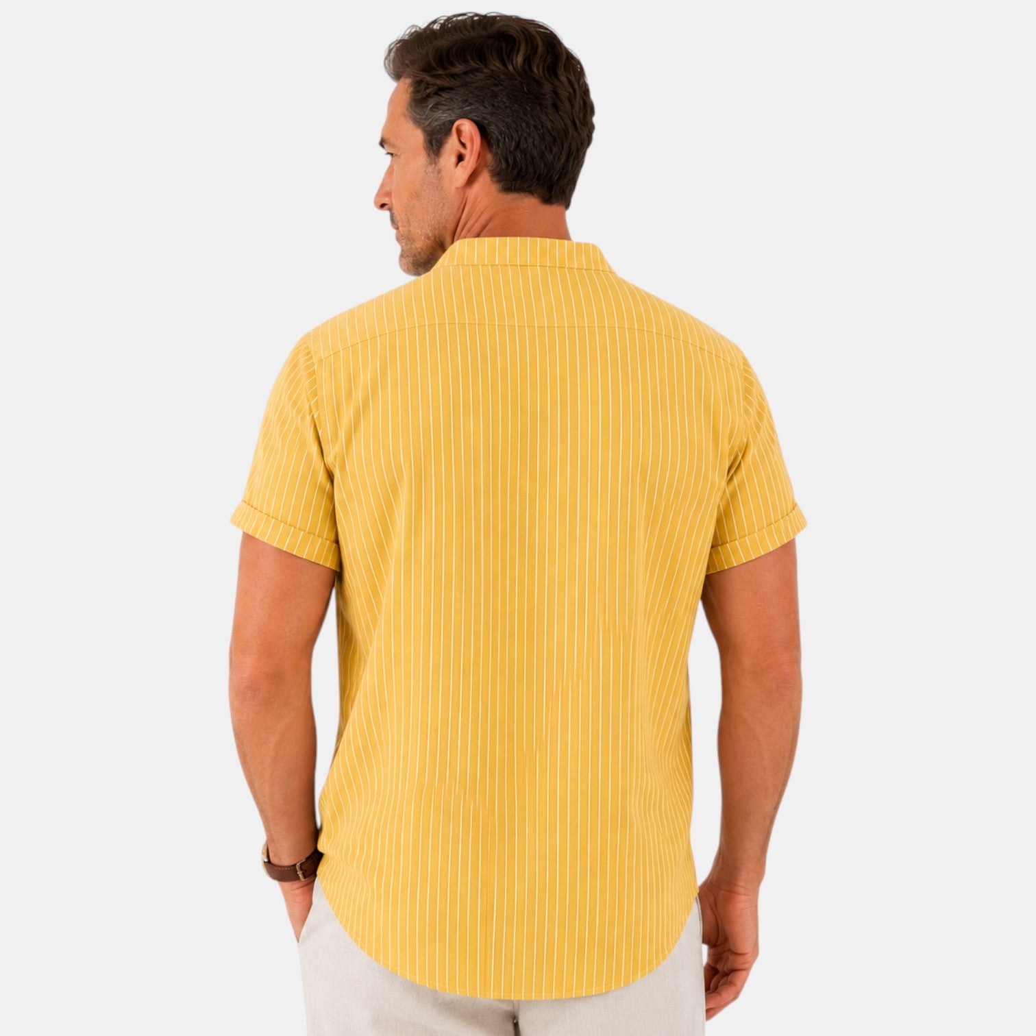 Monvaline | Men's Striped Short Sleeve Cotton Shirt Loose Fit Summer Casual