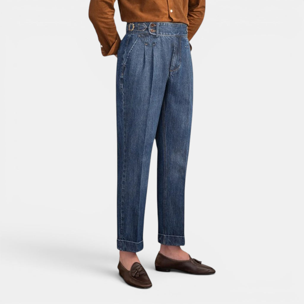 Monvaline | Men’s Vintage Pleated Denim Trousers