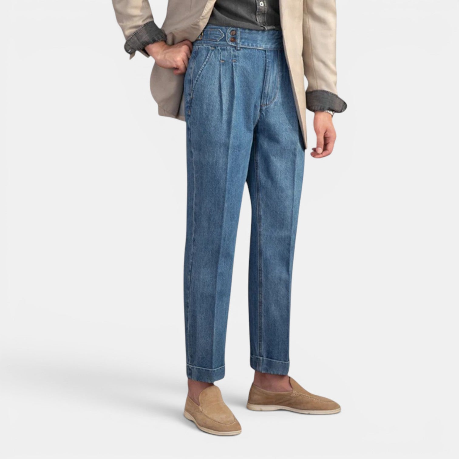 Monvaline | Men’s Vintage Pleated Denim Trousers