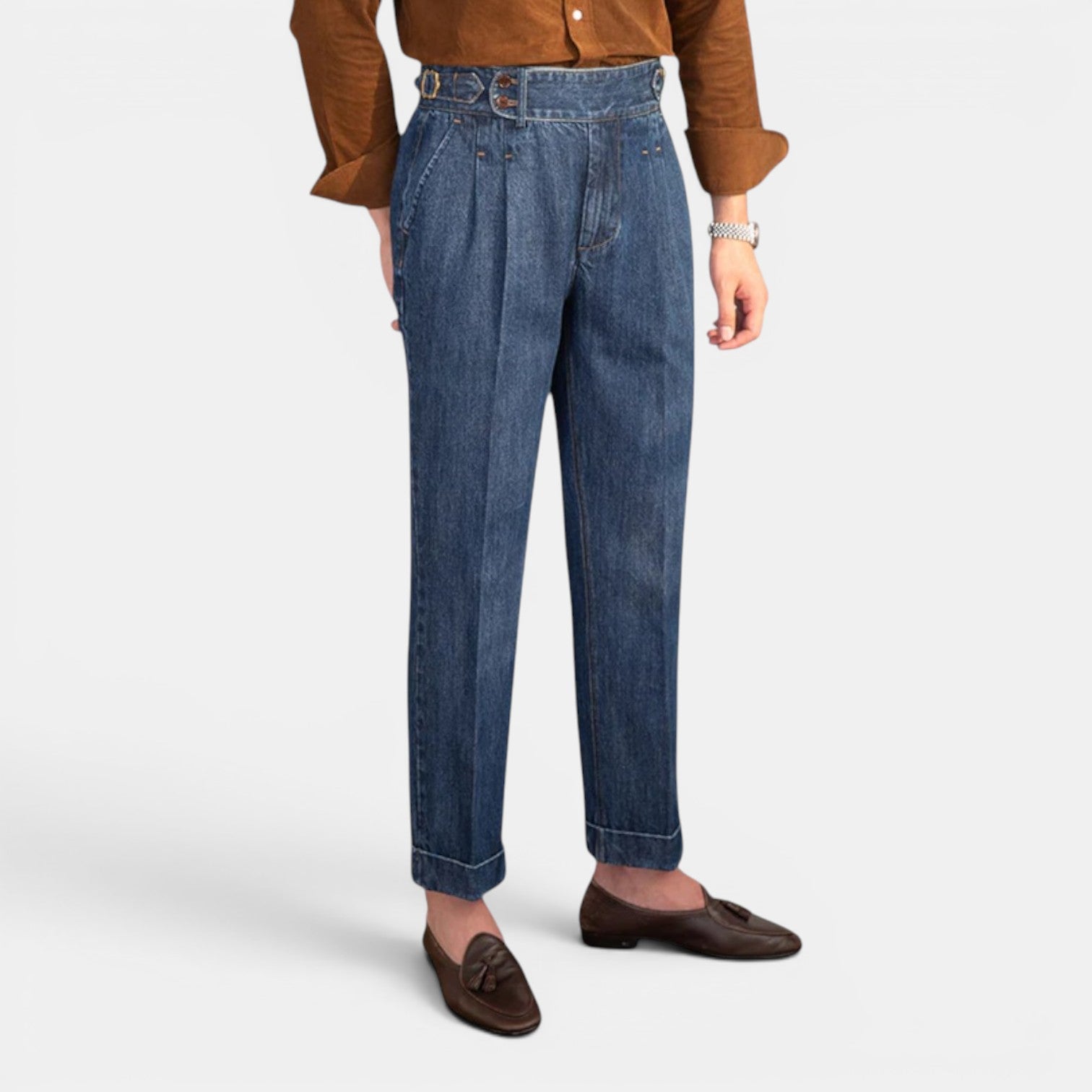 Monvaline | Men’s Vintage Pleated Denim Trousers