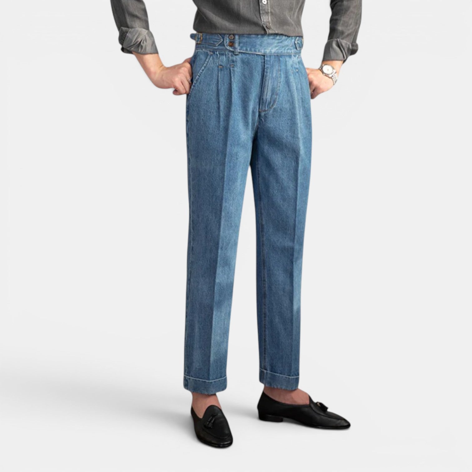 Monvaline | Men’s Vintage Pleated Denim Trousers