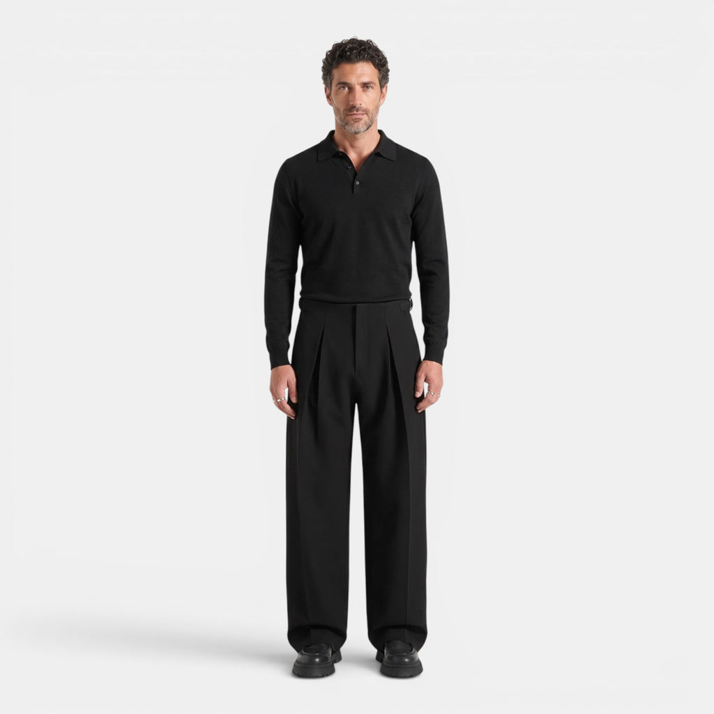 Monvaline | Men’s Wide Leg Box Pleat Trousers – Relaxed Tailored Fit