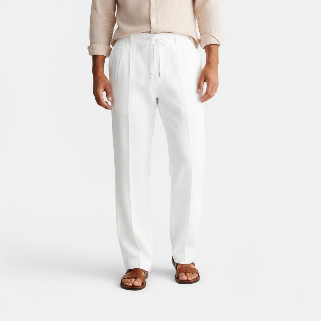 Monvaline | Men's Wide Leg Pants with Pockets – Casual Drawstring Trousers