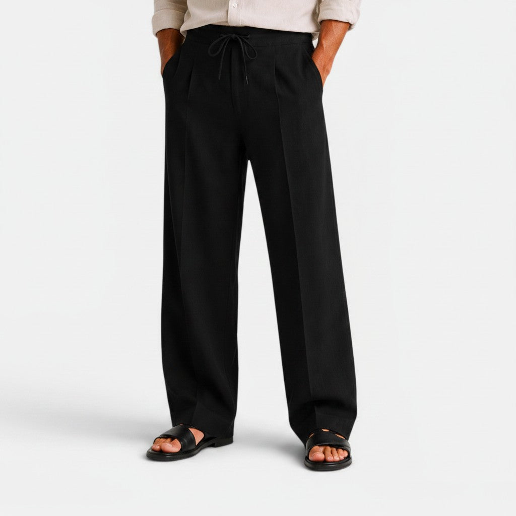 Monvaline | Men's Wide Leg Pants with Pockets – Casual Drawstring Trousers