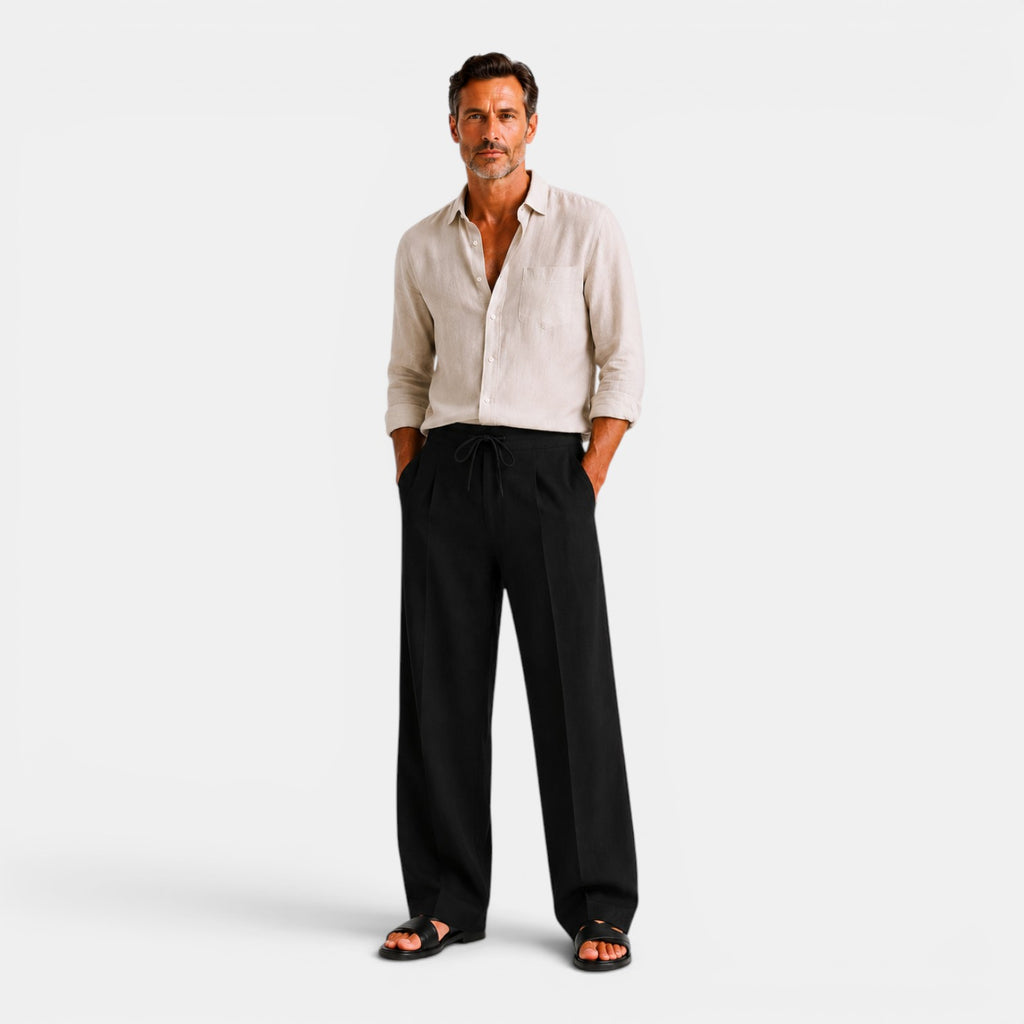Monvaline | Men's Wide Leg Pants with Pockets – Casual Drawstring Trousers