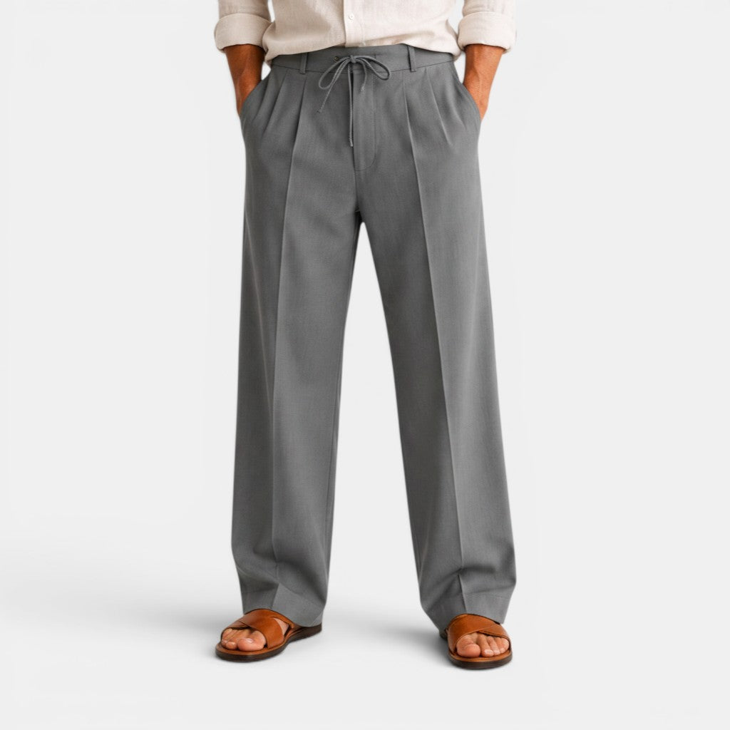 Monvaline | Men's Wide Leg Pants with Pockets – Casual Drawstring Trousers