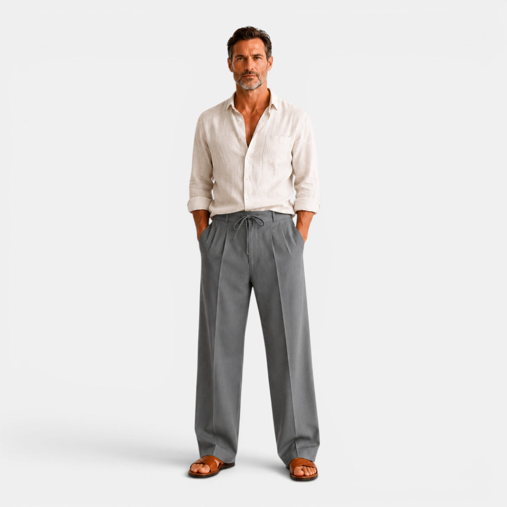 Monvaline | Men's Wide Leg Pants with Pockets – Casual Drawstring Trousers