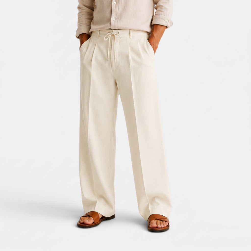 Monvaline | Men's Wide Leg Pants with Pockets – Casual Drawstring Trousers