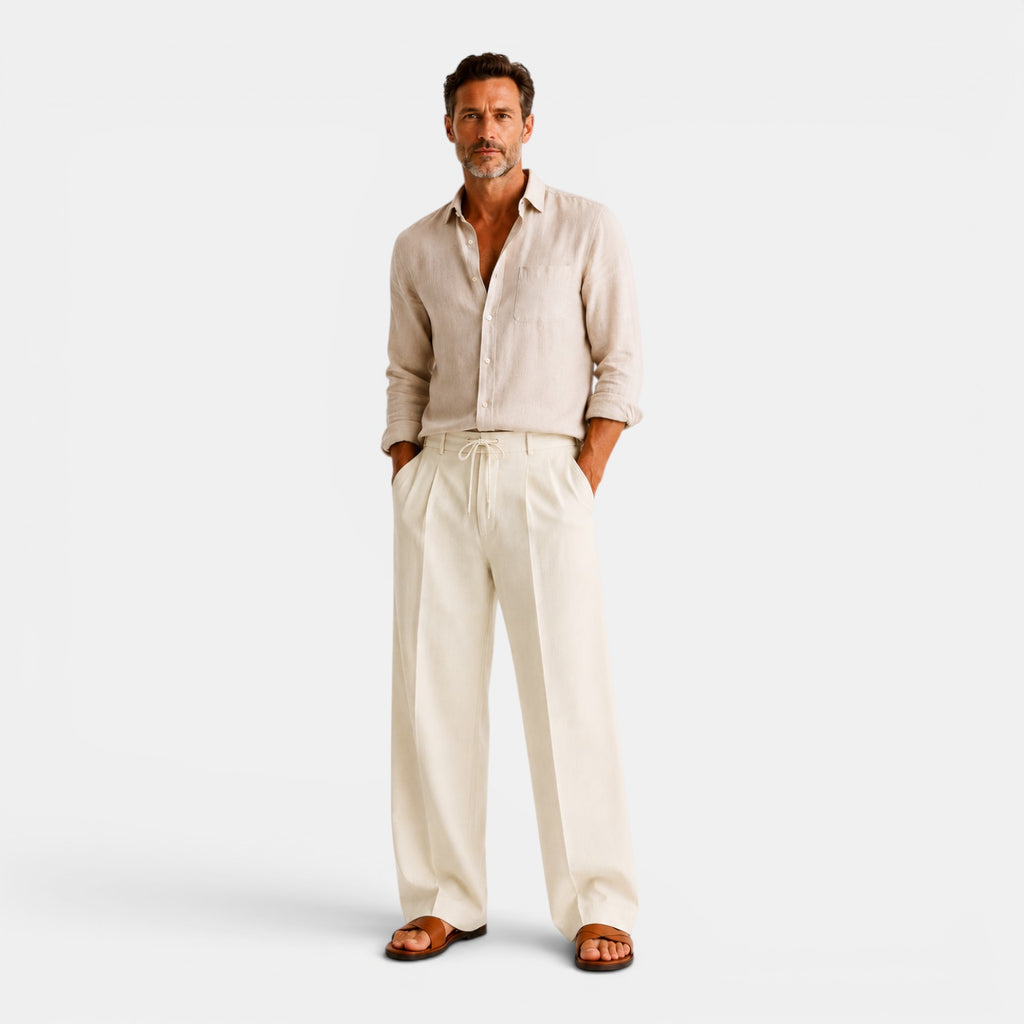 Monvaline | Men's Wide Leg Pants with Pockets – Casual Drawstring Trousers