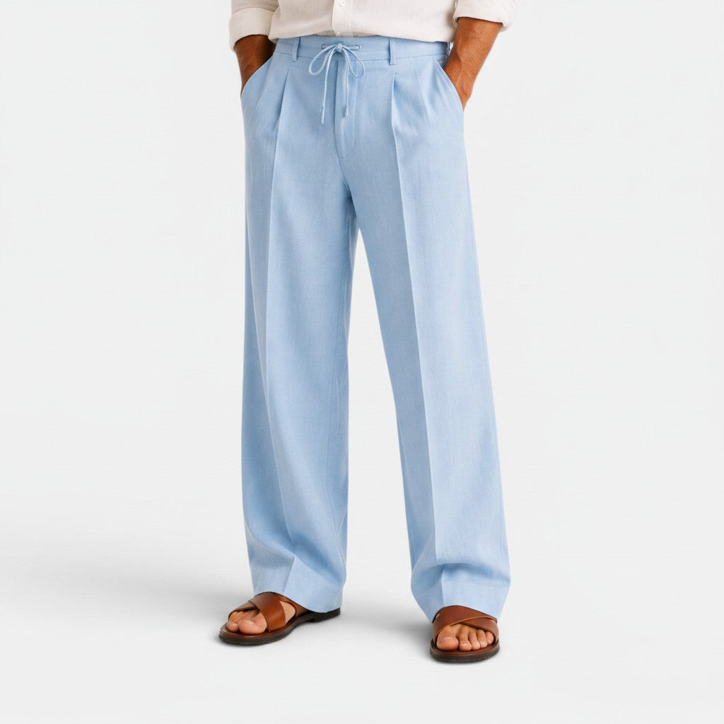 Monvaline | Men's Wide Leg Pants with Pockets – Casual Drawstring Trousers