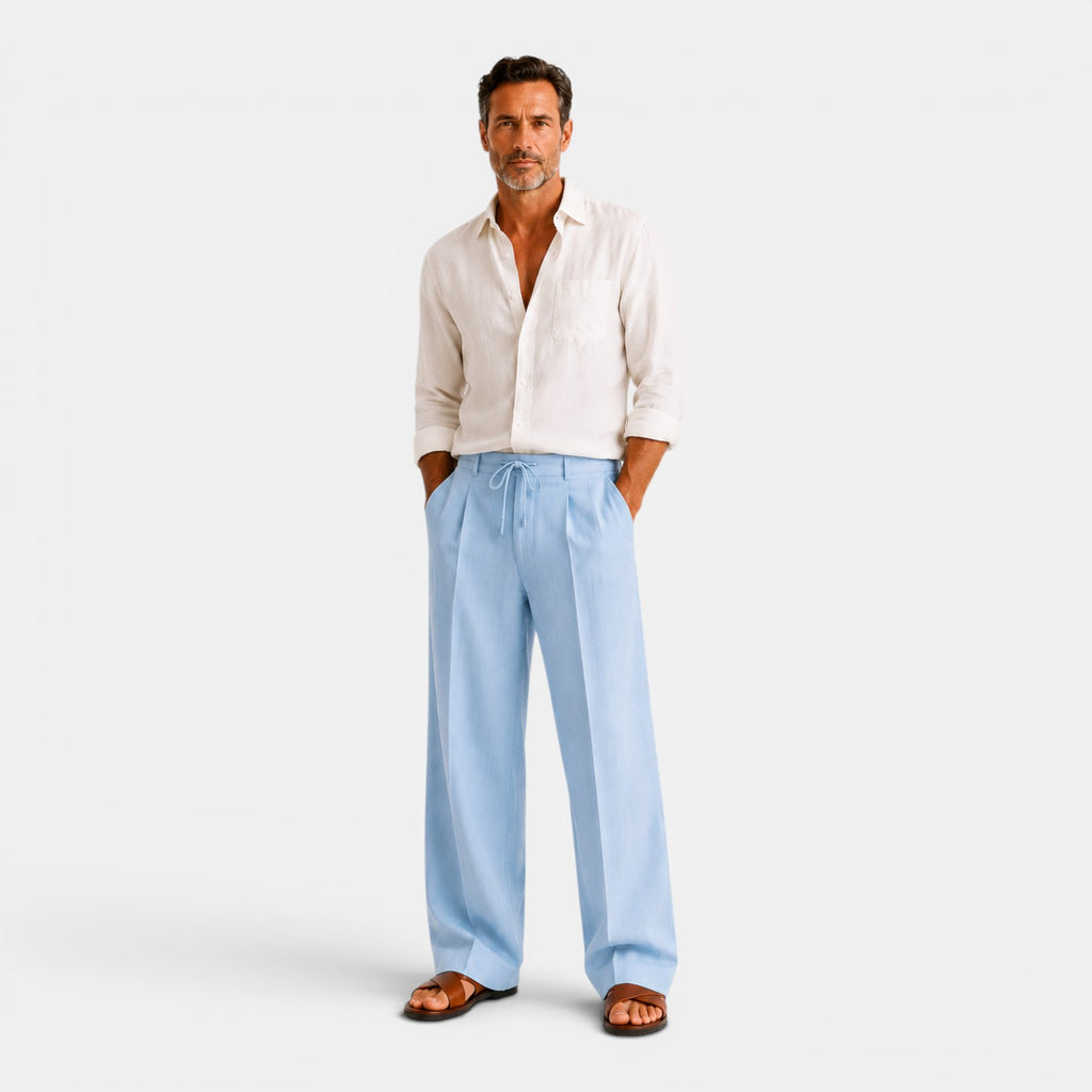 Monvaline | Men's Wide Leg Pants with Pockets – Casual Drawstring Trousers
