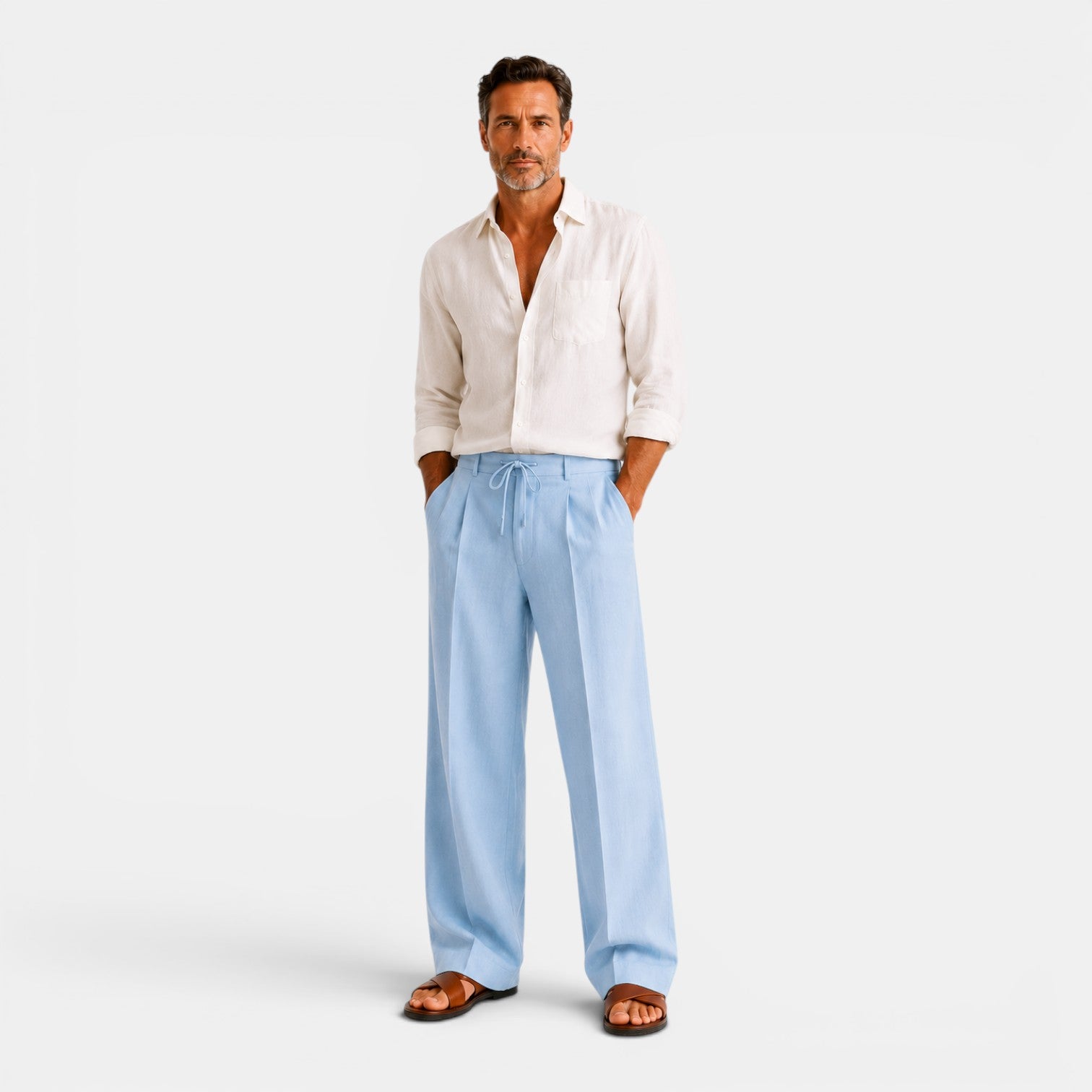 Monvaline | Men's Wide Leg Pants with Pockets – Casual Drawstring Trousers