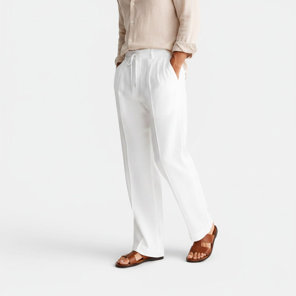 Monvaline | Men's Wide Leg Pants with Pockets – Casual Drawstring Trousers