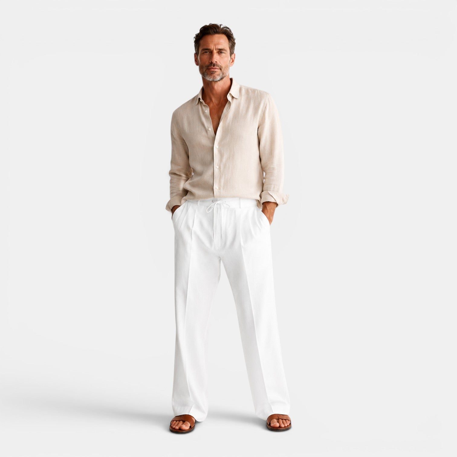 Monvaline | Men's Wide Leg Pants with Pockets – Casual Drawstring Trousers