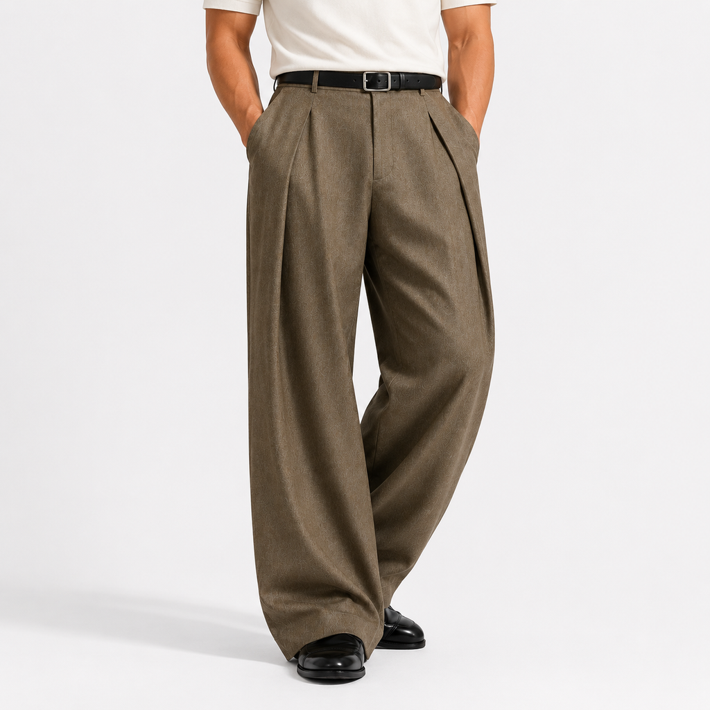 Monvaline | Men's Wide Leg Pleated Trousers – Relaxed Tailored Fit