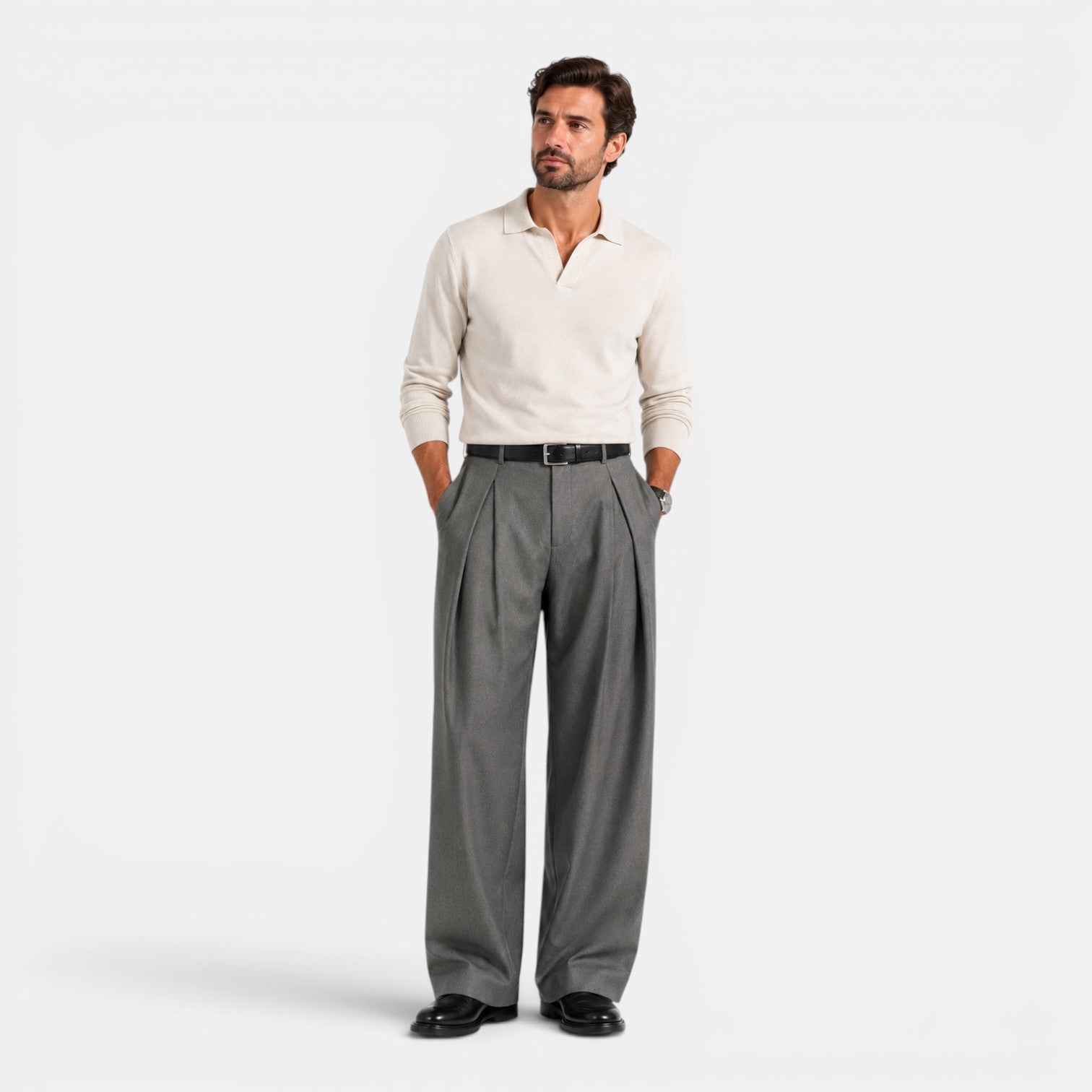 Monvaline | Men's Wide Leg Pleated Trousers – Relaxed Tailored Fit