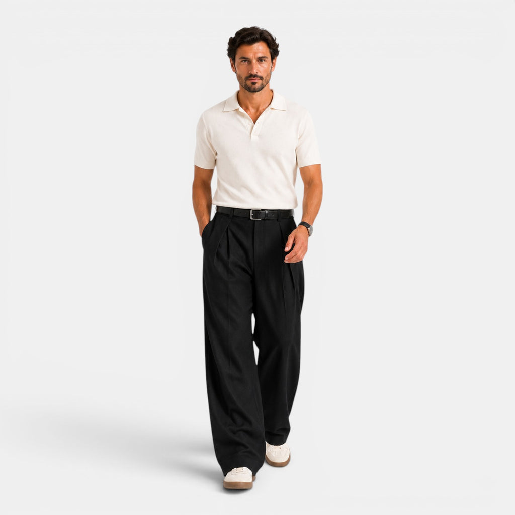 Monvaline | Men's Wide Leg Pleated Trousers – Relaxed Tailored Fit