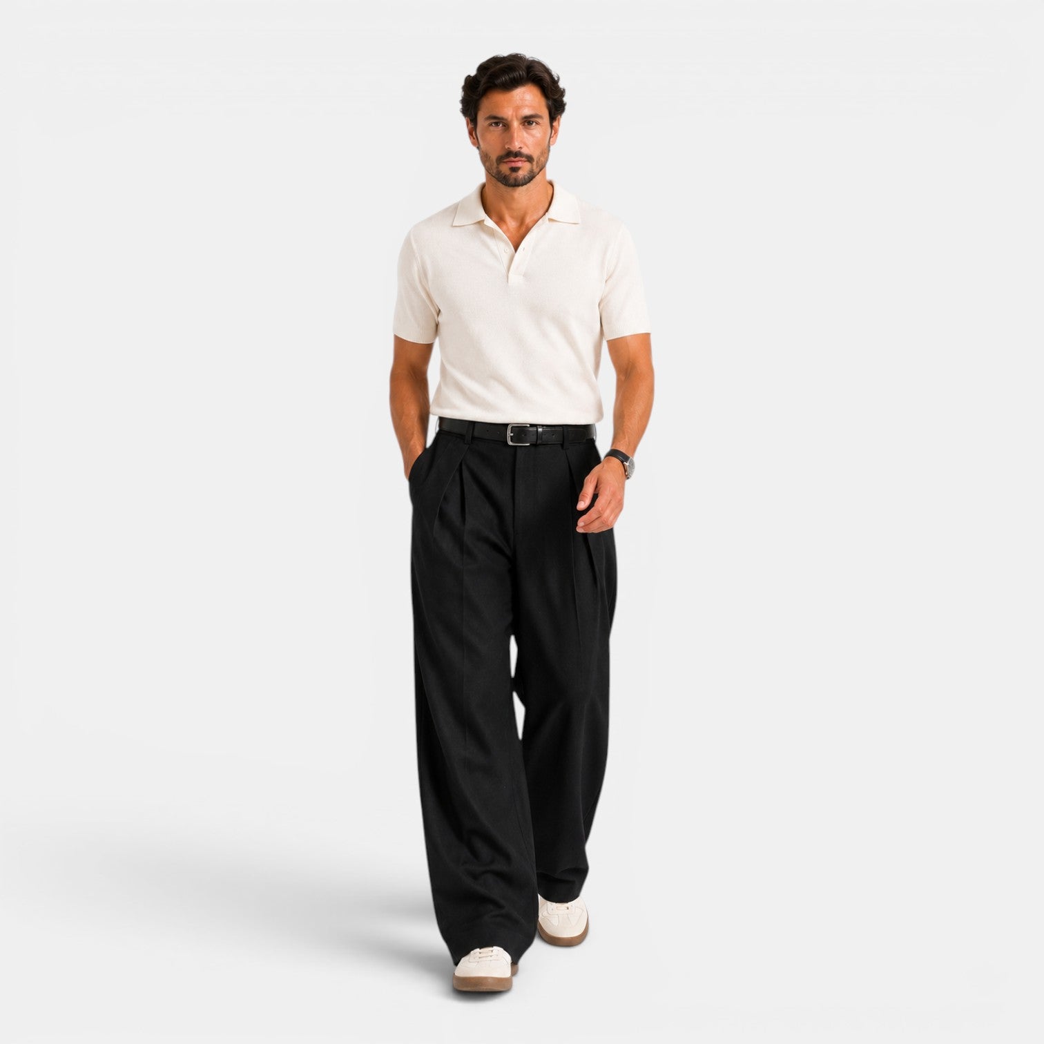 Monvaline | Men's Wide Leg Pleated Trousers – Relaxed Tailored Fit