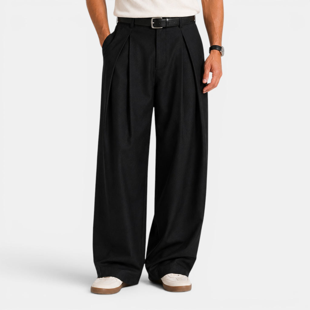 Monvaline | Men's Wide Leg Pleated Trousers – Relaxed Tailored Fit
