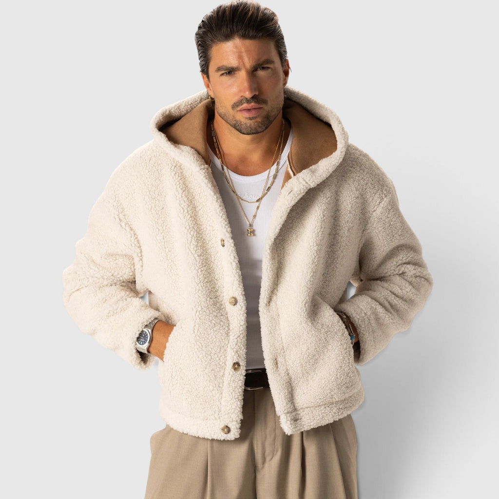 Monvaline | Men's Bouclé-Effect Shearling Jacket - Cozy Relaxed Fit Winter Outerwear