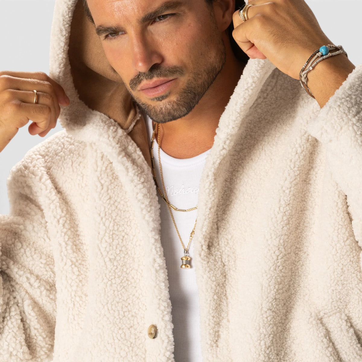 Monvaline | Men's Bouclé-Effect Shearling Jacket - Cozy Relaxed Fit Winter Outerwear