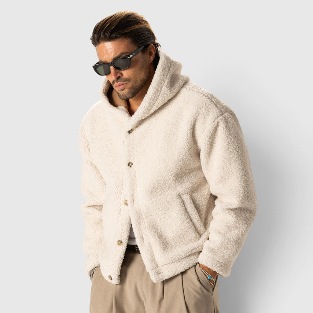 Monvaline | Men's Bouclé-Effect Shearling Jacket - Cozy Relaxed Fit Winter Outerwear