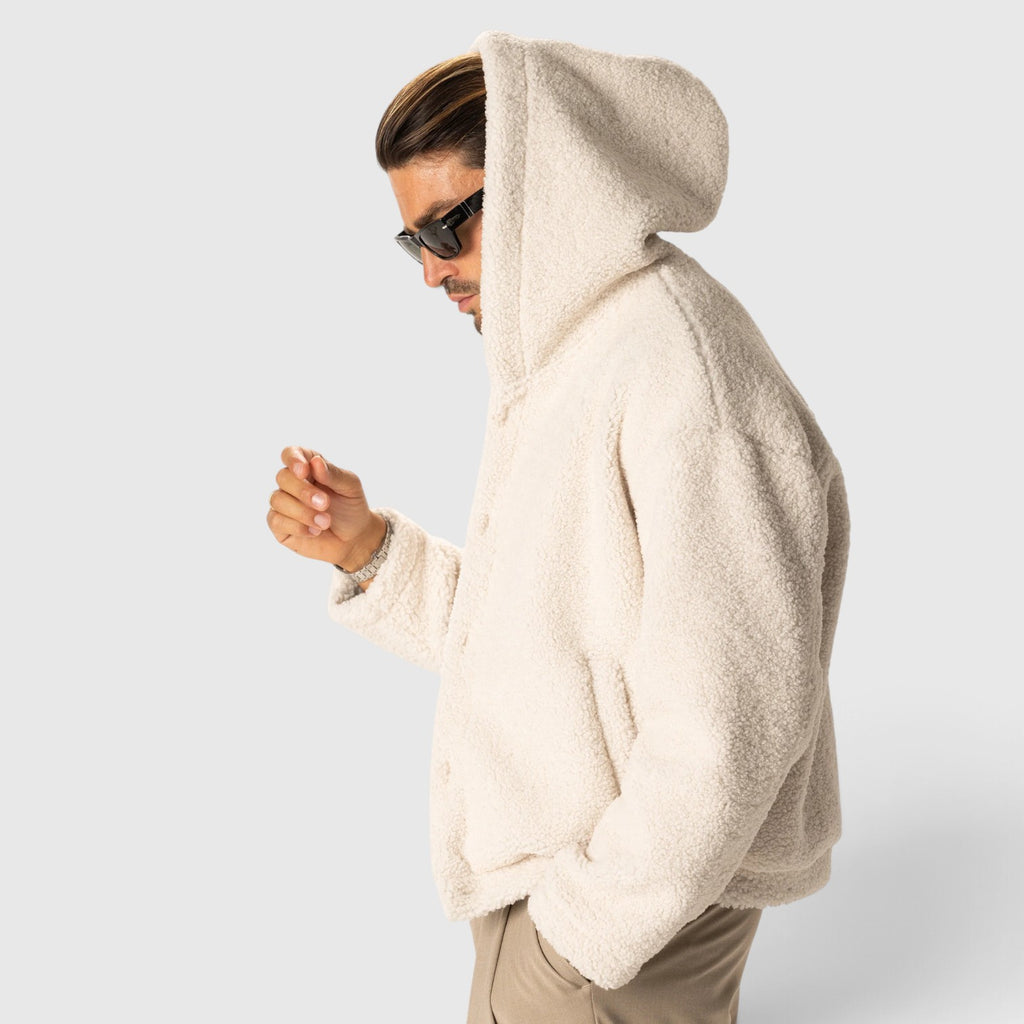 Monvaline | Men's Bouclé-Effect Shearling Jacket - Cozy Relaxed Fit Winter Outerwear