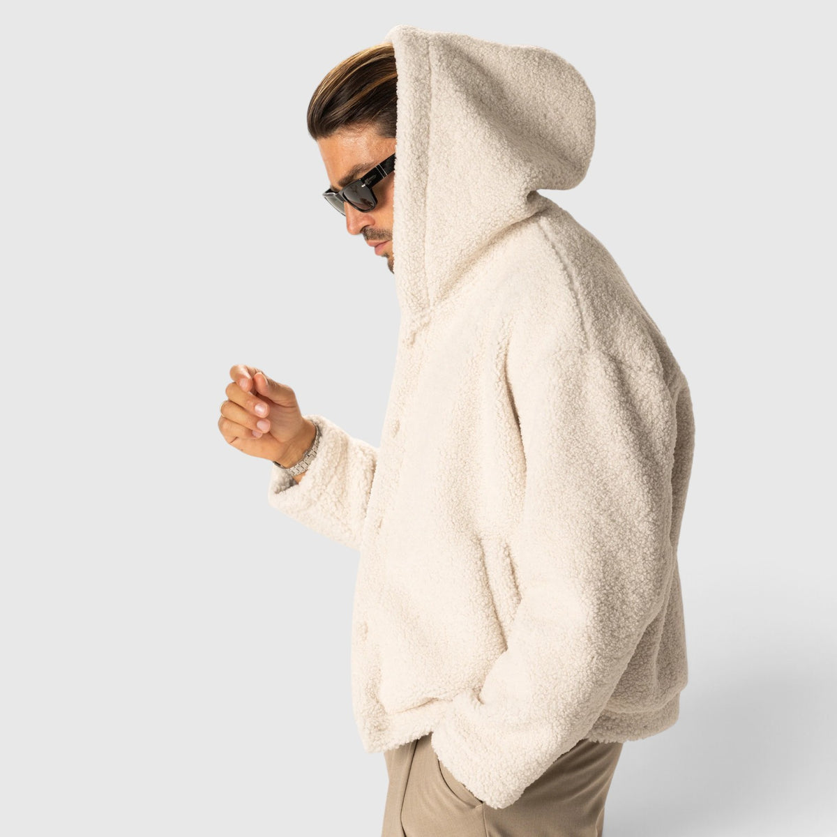 Monvaline | Men's Bouclé-Effect Shearling Jacket - Cozy Relaxed Fit Winter Outerwear