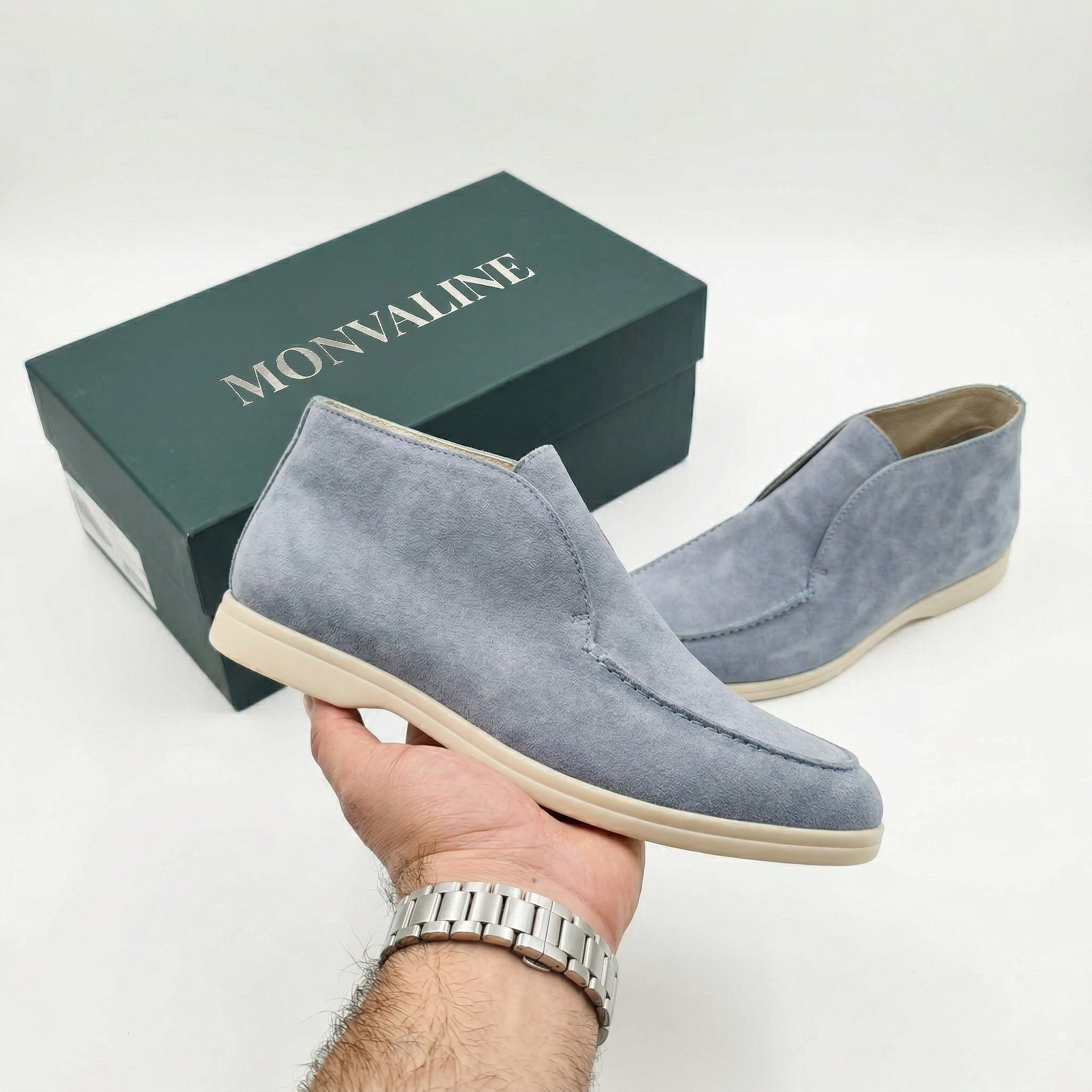 Monvaline | Men’s High Suede Loafers Comfortable Slip-On Casual Shoes