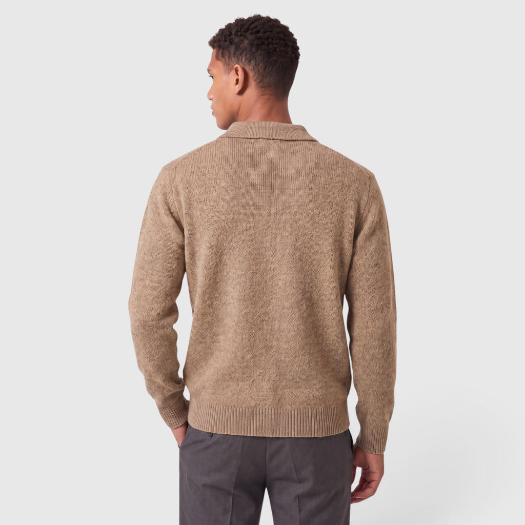 Monvaline | Men's Knitted Acrylic Blend Polo Sweater - Classic Long Sleeve Smart-Casual Jumper