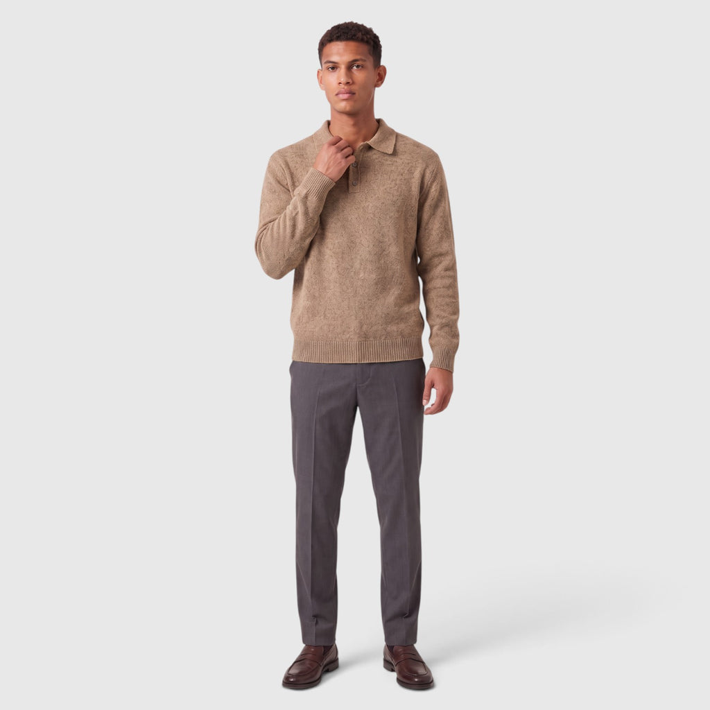 Monvaline | Men's Knitted Acrylic Blend Polo Sweater - Classic Long Sleeve Smart-Casual Jumper