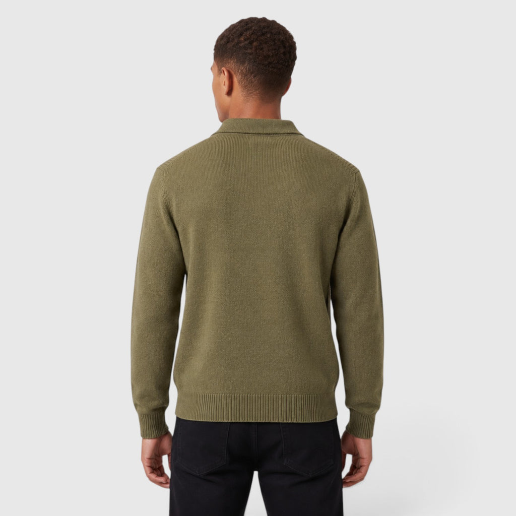 Monvaline | Men's Knitted Acrylic Blend Polo Sweater - Classic Long Sleeve Smart-Casual Jumper