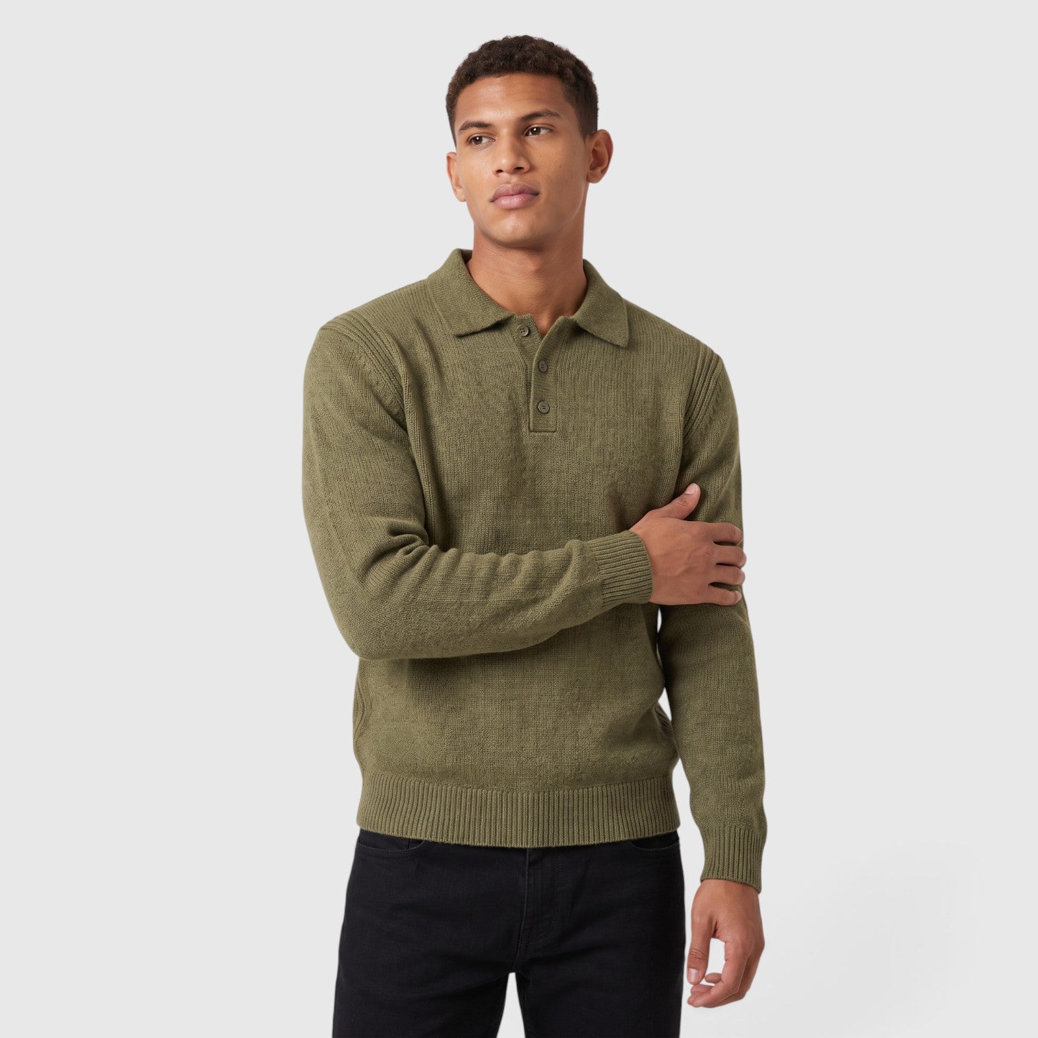 Monvaline | Men's Knitted Acrylic Blend Polo Sweater - Classic Long Sleeve Smart-Casual Jumper