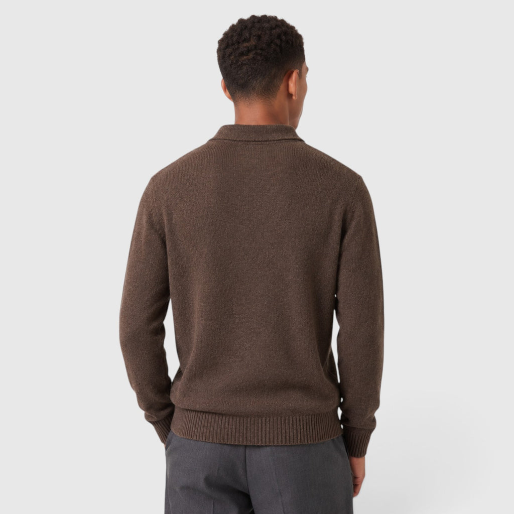 Monvaline | Men's Knitted Acrylic Blend Polo Sweater - Classic Long Sleeve Smart-Casual Jumper