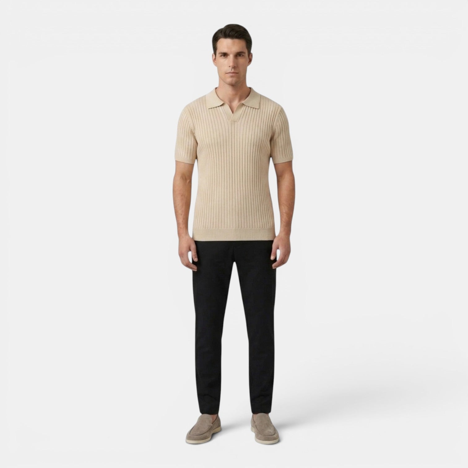 Monvaline | Men’s Slim Fit Knit Polo Shirt Lightweight Summer Casual Wear