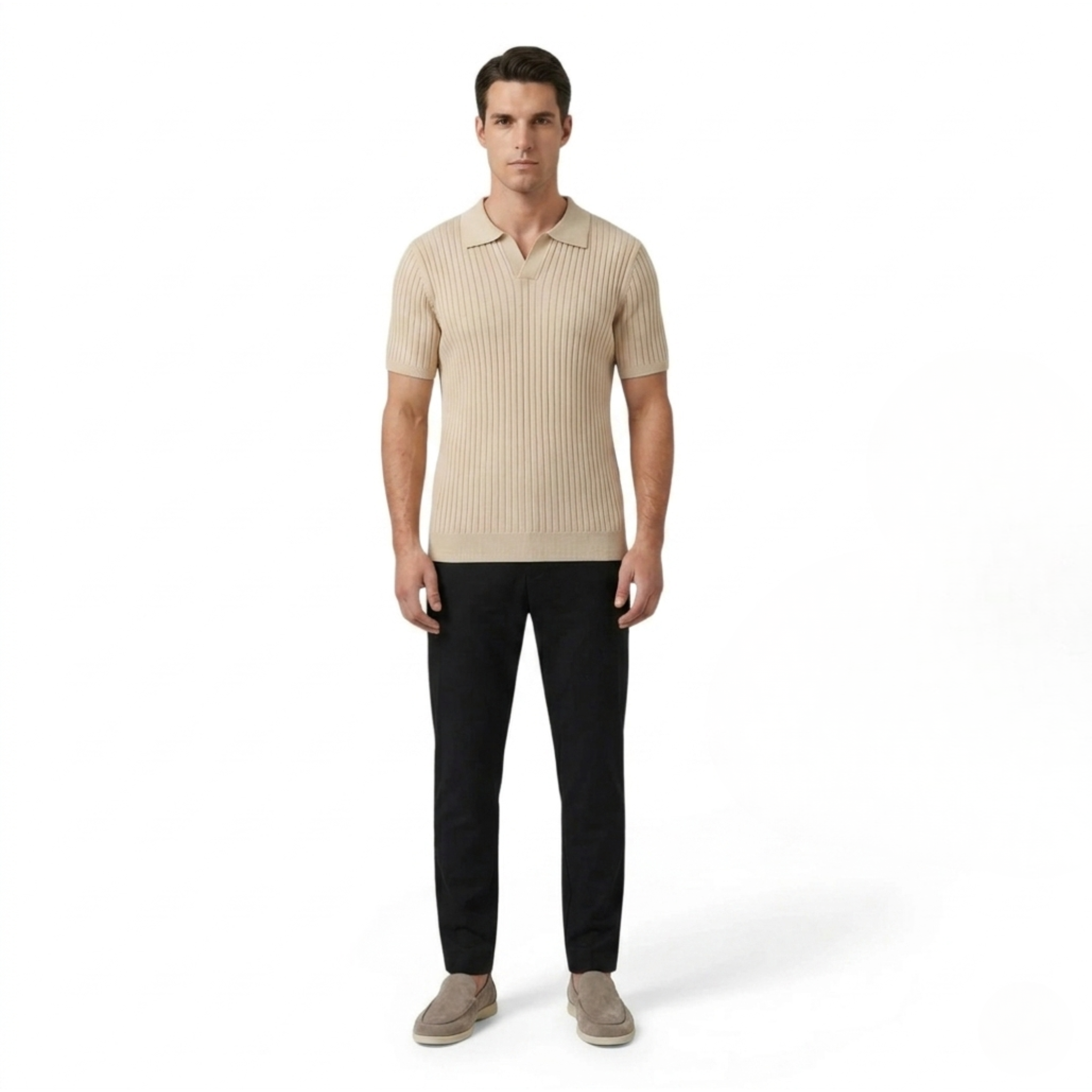 Monvaline | Men’s Slim Fit Knit Polo Shirt Lightweight Summer Casual Wear