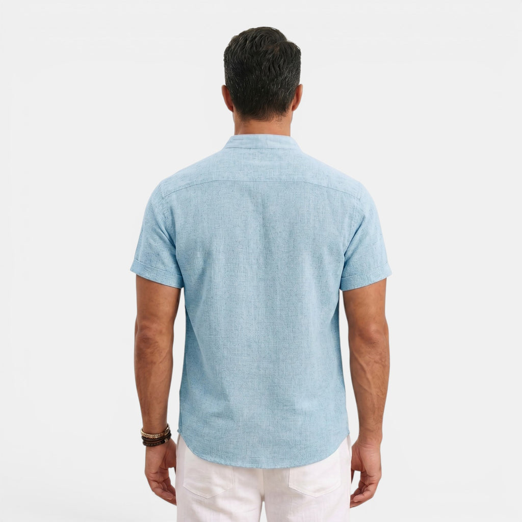 Monvaline | Men’s Linen Summer Shirt – Breathable Short Sleeve Stand Collar