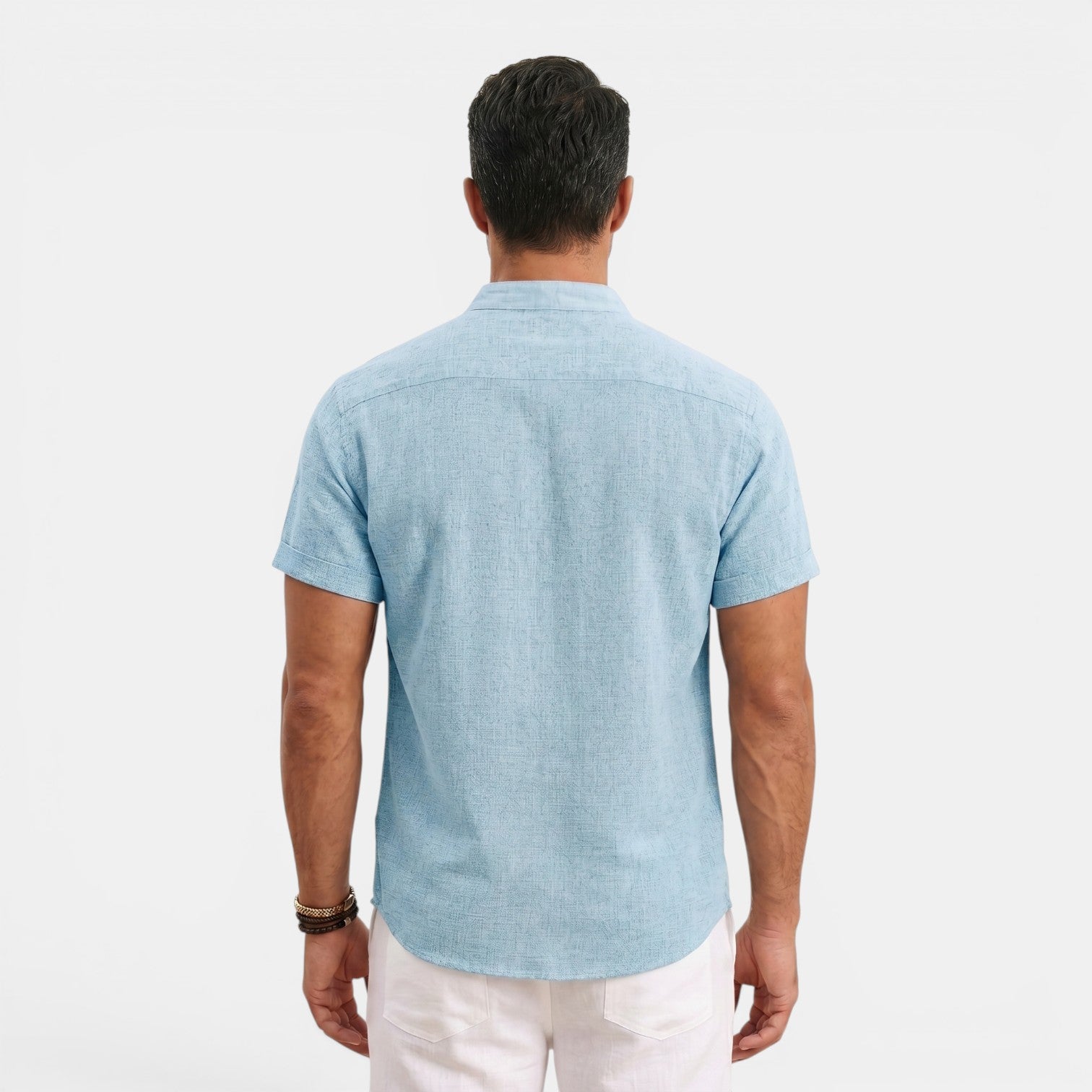 Monvaline | Men’s Linen Summer Shirt – Breathable Short Sleeve Stand Collar