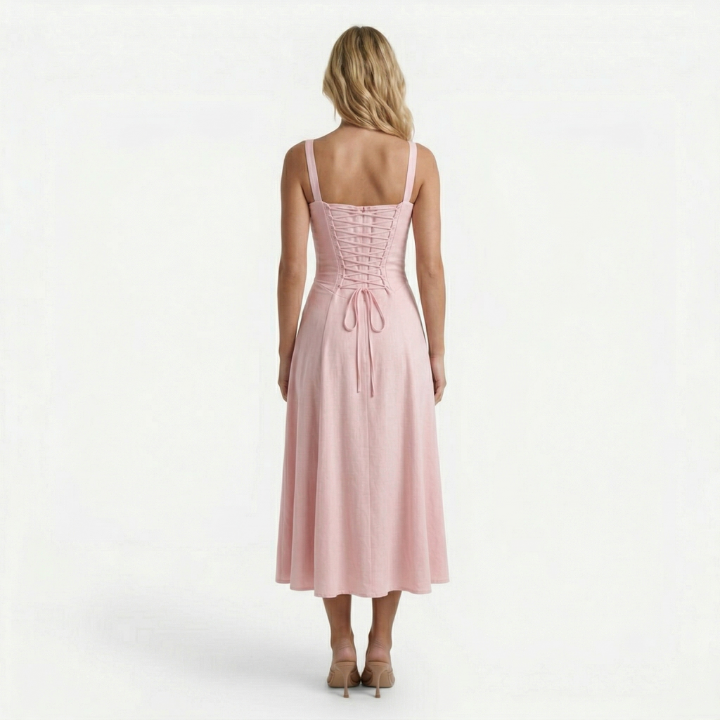 Monvaline | Women’s Summer Corset Midi Dress Slim Fit Floral Lightweight