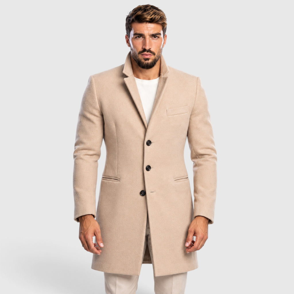 Monvaline | Men’s Beige Slim Fit Coat Single-Breasted Tailored Style