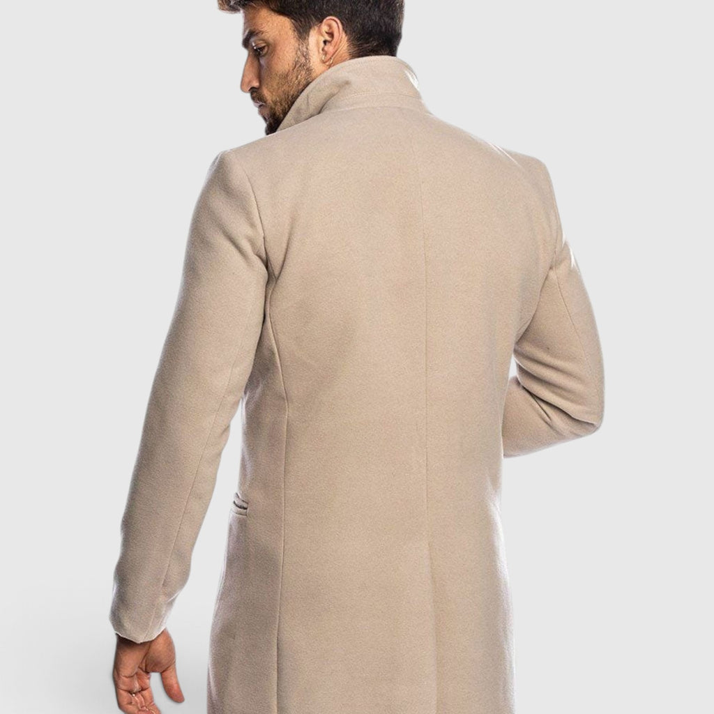 Monvaline | Men’s Beige Slim Fit Coat Single-Breasted Tailored Style