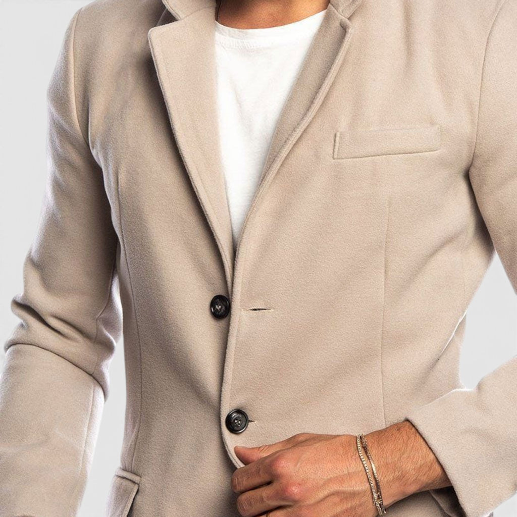 Monvaline | Men’s Beige Slim Fit Coat Single-Breasted Tailored Style
