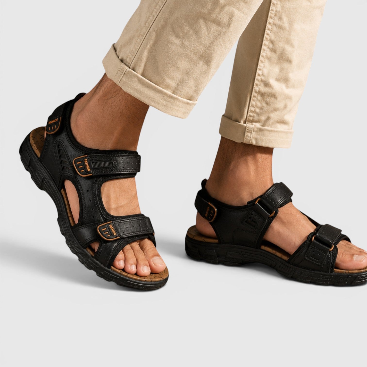 Monvaline | Men's Leather Walking Sandals with Adjustable Velcro Strap