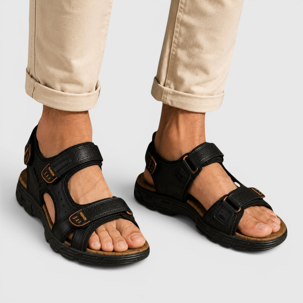 Monvaline | Men's Leather Walking Sandals with Adjustable Velcro Strap