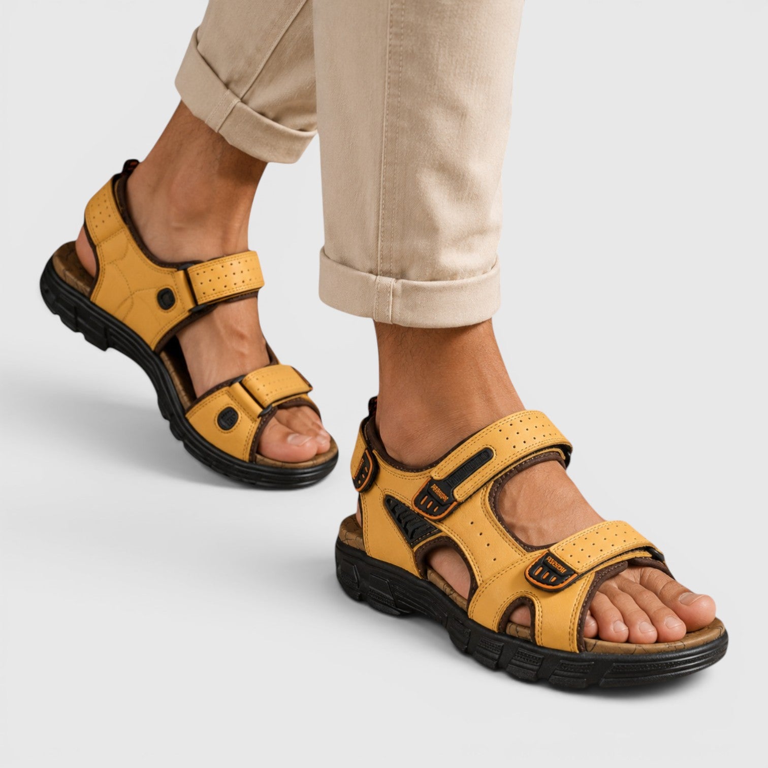 Monvaline | Men's Leather Walking Sandals with Adjustable Velcro Strap