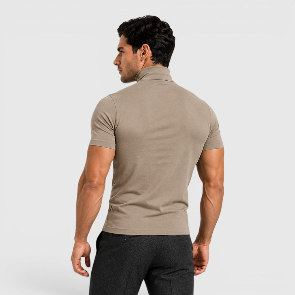 Monvaline | Men's Slim Fit Mock Neck T-Shirt for Smart Casual Summer Wear